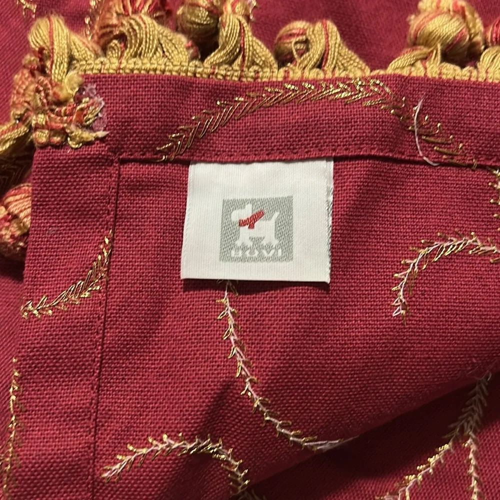 Bovi Italian dark cherry and gold embroidered table runner w tassels